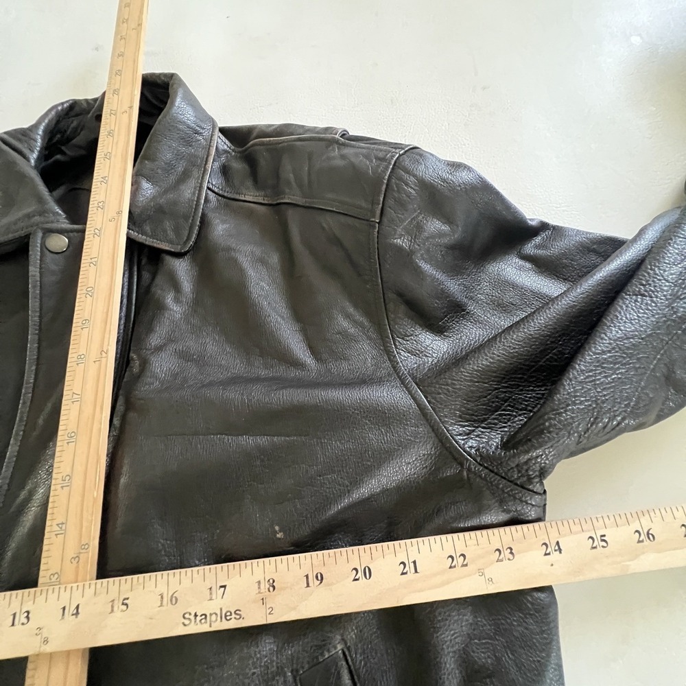 R&R Casuals Jacket Men XL Black Leather Bomber Vintage Heavyweight Coat - Picture 5 of 12